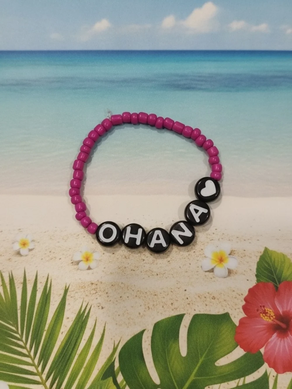 Kids Pink Beaded OHANA Bracelet Set